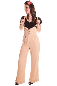Pantalones Marlene retro años 40 rockabilly tirantes años 50 pantalones Marlene crema - Imagen 1 de 11
