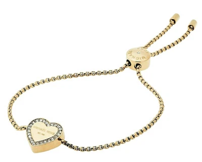 NEW MICHAEL KORS MKJX5389710 HERITAGE GOLD CRYSTAL HEART BRACELET MSRP $85.00 - Image 1 of 4