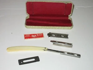 Antique Sheffield Steel Straight Razor Blade Case Celluloid Handle Flip Top Box - Bild 1 von 7