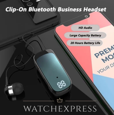 AURICOLARE CUFFIE BLUETOOTH WIRELESS RETRATTILE CLIP VIBRAZIONE iOS ANDROID LED - Immagine 1 di 4