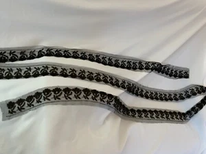 Vtg Glass Beaded Lace Black Bugle Bead Floral 4.75 Yards heavy NOS Craft Costume - Picture 1 of 5
