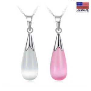 Fashion Women Elegant Moonstone Opal Necklace Teardrop Style Pendant 1302 - Picture 1 of 7