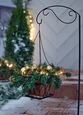 Metall Garten Stecker, Schäferstock + Blumenampel Gesteck & LED, Weihnachts Deko - Bild 1 von 3