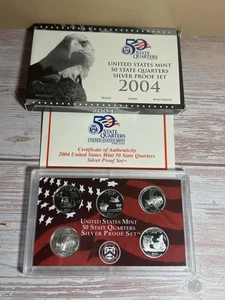 2004 U.S. Mint 50 State Quarters Silver Proof Set Original Packaging Box & COA - Picture 1 of 2