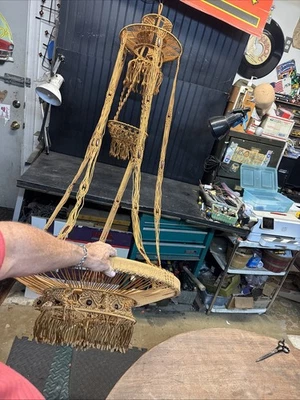 Colgador de plantas de macramé de colección 6 pies 3 niveles cuerda de yute boho mediados de siglo maceta colgante Foto 1 de 4