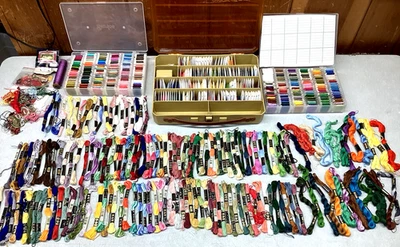 Large Lot Skeins Embroidery Floss Thread Needlepoint Cross Stitch w/ Boxes DMC - Image 1 of 4