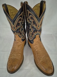 Tony Lama TLX Ostrich Cowboy Boots Black/ Cognac Men's Size 9D - Picture 1 of 17