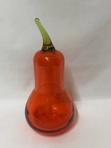 Vintage Viking Art Glass Orange Pear Green Stem Paperweight T-41 - Picture 1 of 6