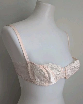 Vintage Christian Dior 4775 Chantilly Lace Satin Demi Bra Pink Underwire 36C USA - Image 1 of 4