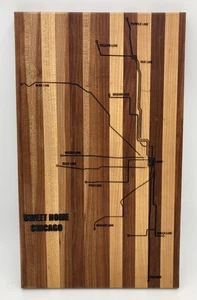 Handgefertigtes Schneidebrett Chicago Transit Thema Premium Hartholz 15,5”x9” - Bild 1 von 10