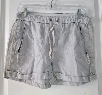 Pantalones Cortos Saks Fifth Avenue Gris Claro Lino Cordón Cintura Talla S Bolsillos con Cremallera  Foto 1 de 4