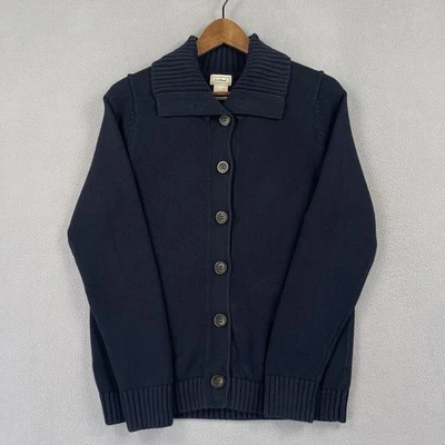 LL Bean Cárdigan Suéter Mujer Medio Azul Botón Frontal Tejido Clásico Sólido Foto 1 de 4