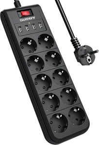 4 USB Steckdosenleiste 10-Fach Mehrfachsteckdose Mit Schalter, Überspannungsschu - Bild 1 von 6