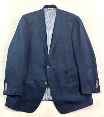 Samuelsohn 48L Navy Blue Linen Silk Blazer Jacket Sport Suit Coat Surgeon Cuffs - Image 1 of 4