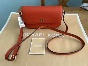 Michael Kors Jet Set Travel Small Flap Leather Crossbody Bag-Red Clay/Orange New - Picture 1 of 8