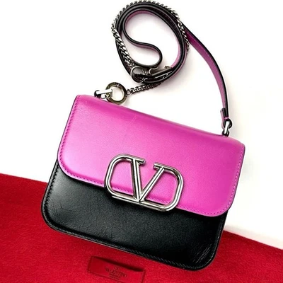 Valentino Garavani V Logo Leather Mini Shoulder Bag Unisex Chain 2-Way Japan - Image 1 of 4