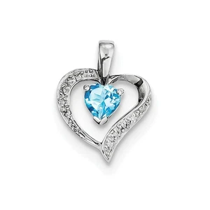 Argento Rodiato Swiss Topazio Blu e Diamanti Ciondolo Doppio Cuore - Foto 1 di 2
