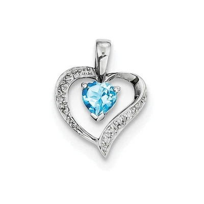 Argento Rodiato Swiss Topazio Blu e Diamanti Ciondolo Doppio Cuore - Immagine 1 di 2