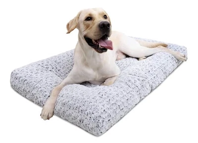 New KSIIA Washable Comfy Grey Dog Bed Deluxe Plush Pad Anti-Slip 35x23x3.5 Inch - Image 1 of 4