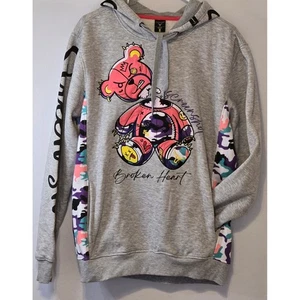 Captura de Pantalla Para Hombre Gris Corazón Roto Oso de Peluche Estampado Gráfico Sudadera con Capucha Mediana - Imagen 1 de 5