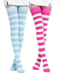 Extra Long Cotton Stripe Thigh High Socks Over the Knee High Socks, 2 Pairs… - Picture 1 of 6