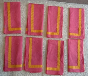 C. Wonder Set tovaglioli di lino 19" (8) rosa giallo nastro grosgrain bordato nuovo senza etichette - Foto 1 di 6