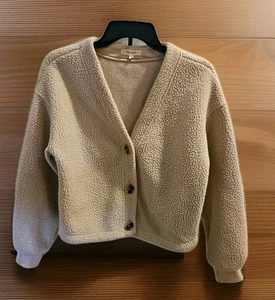 Madewell Strickjacke XS elfenbein beige Sherpa cropped kuschelig warm leichter PULLOVER - Bild 1 von 7