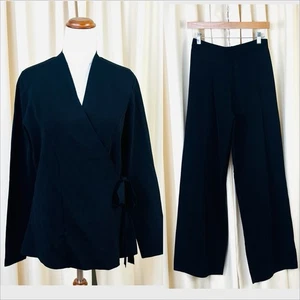 Conjunto de pantalón y top Bird By Design para mujer tejido crepé negro pierna ancha talla M - Imagen 1 de 12