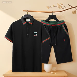 New Men's Polo Shirt Gucci, Short Sleeve and Shorts Set, Black, Size XXL - Picture 1 of 7