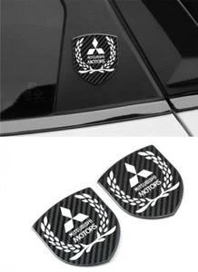 1pair Carbon Fiber MITSUBISHI Logo Stainless steel Letters Fender Emblem Badge - Picture 1 of 7