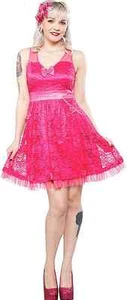130680 Tear Up The Town Hot Pink Lace Dress Sourpuss Retro Rockabilly Cute Large - Picture 1 of 2