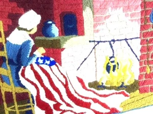 Betsy Ross American Flag Completed Crewel Embroidery 21"x17 Framed USA - Picture 1 of 3