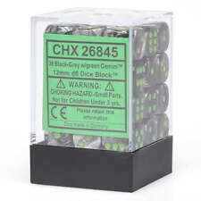Chessex 12mm D6 Set Dice 36 Count Gemini Black Grey Green 26845 in Stock