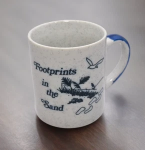 Christian Etched Footprints in the Sand Blue Speckled 10 oz Coffee Mug Cup - Picture 1 of 9
