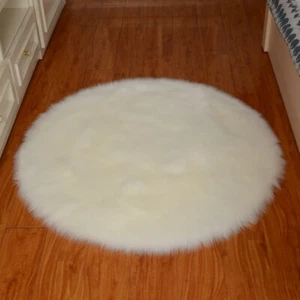 Round Faux Sheepskin Chair Pad Cover Chair Cushion Pad Area Rug Fluffy Soft - Picture 1 of 19