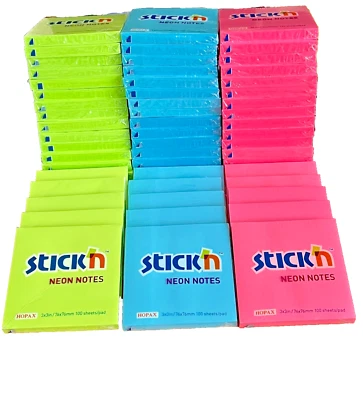 Sticky Post It Notes Removable Neon 23 Pads 2300 Sheets 3 x 3 in Reminder Memo - Image 1 of 4