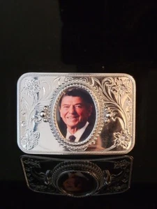 Präsident Ronald Reagan silberfarbene Gürtelschnalle - einzigartiges Geschenk Präsident USA - Bild 1 von 2
