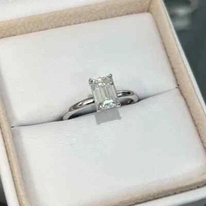 Lab Grown Diamond Wedding Ring 14K White Gold IGI Certified 2 CT Emerald Cut - Picture 1 of 12