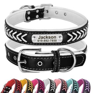 Customised Braided Leather Dog Collar Personalised Pet Puppy Name ID Tags Padded - Picture 1 of 19