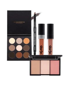 5PCS Blush Contour Eyeshadow Palette Eyebrow Pencil Eye liner X2 Matte Lipstick - Picture 1 of 2
