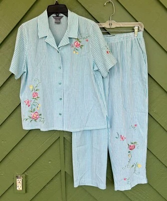 Traje Pantalón Mujer Koret Talla M Verde Azulado Rayas Con Hermoso Bordado Excelente C Foto 1 de 4