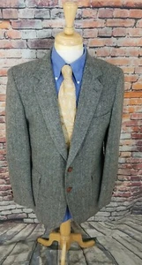 Jean Oliver POLAND 42L Grey Herringbone Tweed Wool ELBOW PATCH Sport Coat Blazer - Picture 1 of 11