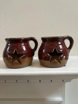 "Par de candelabros votivos Country rústicos hechos a mano estrella rojo bronceado 4""x4,5""" Foto 1 de 4