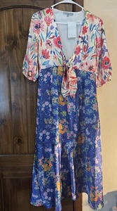 New Maternity Dress Hope & Ivy Satin Midi Floral Tie Back Size 12 Flows Nicely - Picture 1 of 10