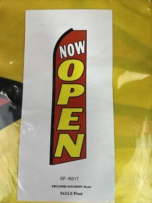 Now Open Advertising Swooper Feather Flutter Flag 11.5 Foot By 3 Foot No Pole Q7 - Image 1 of 3