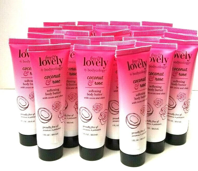 24 pk BODYCOLOGY Free & Lovely Coconut Rose Softening Body Butter 1oz ea Trvl Sz - Image 1 of 4