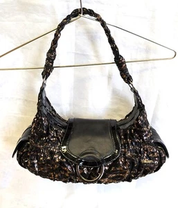 Charlie Lapson Handbag - Black / Golden Ziptop Fabric Hobo / Cagole Bag - Picture 1 of 6