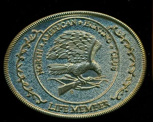 Hebilla de cinturón - vintage - metal - club de caza norteamericano - miembro de la vida - águila - Imagen 1 de 2