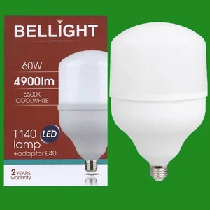 1x 60W (=300W) T140 LED Light Bulb 6500K Edison Screw ES E27 & GES E40 Adaptor - Picture 1 of 1