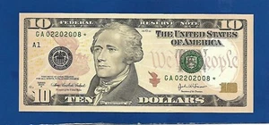 2004A CH/CU $10 BOSTON FANCY BIRTHYEAR STAR NOTE SERIAL #GA02202008* - Picture 1 of 1